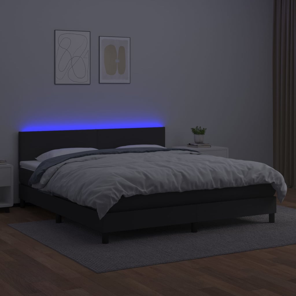 Giroletto a Molle con Materasso e LED Nero 180x200cm Similpelle - homemem39