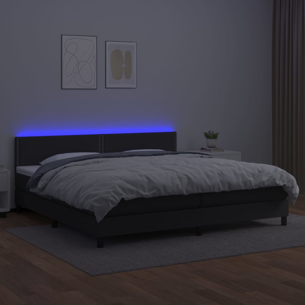 Giroletto a Molle con Materasso e LED Nero 200x200cm Similpelle - homemem39