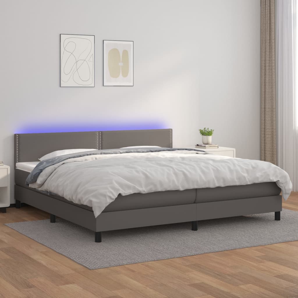 Giroletto Molle con Materasso e LED Grigio 200x200cm Similpelle - homemem39