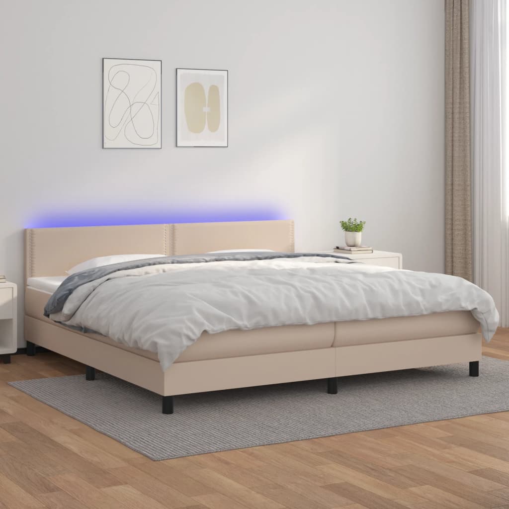 Giroletto Molle Materasso e LED Cappuccino 200x200cm Similpelle - homemem39