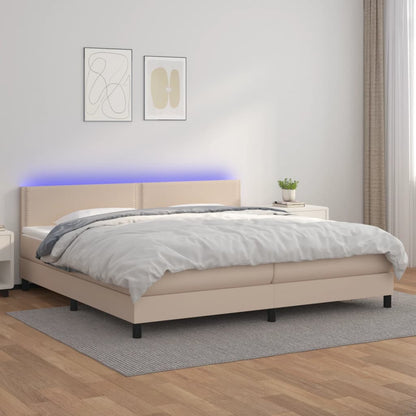 Giroletto Molle Materasso e LED Cappuccino 200x200cm Similpelle - homemem39