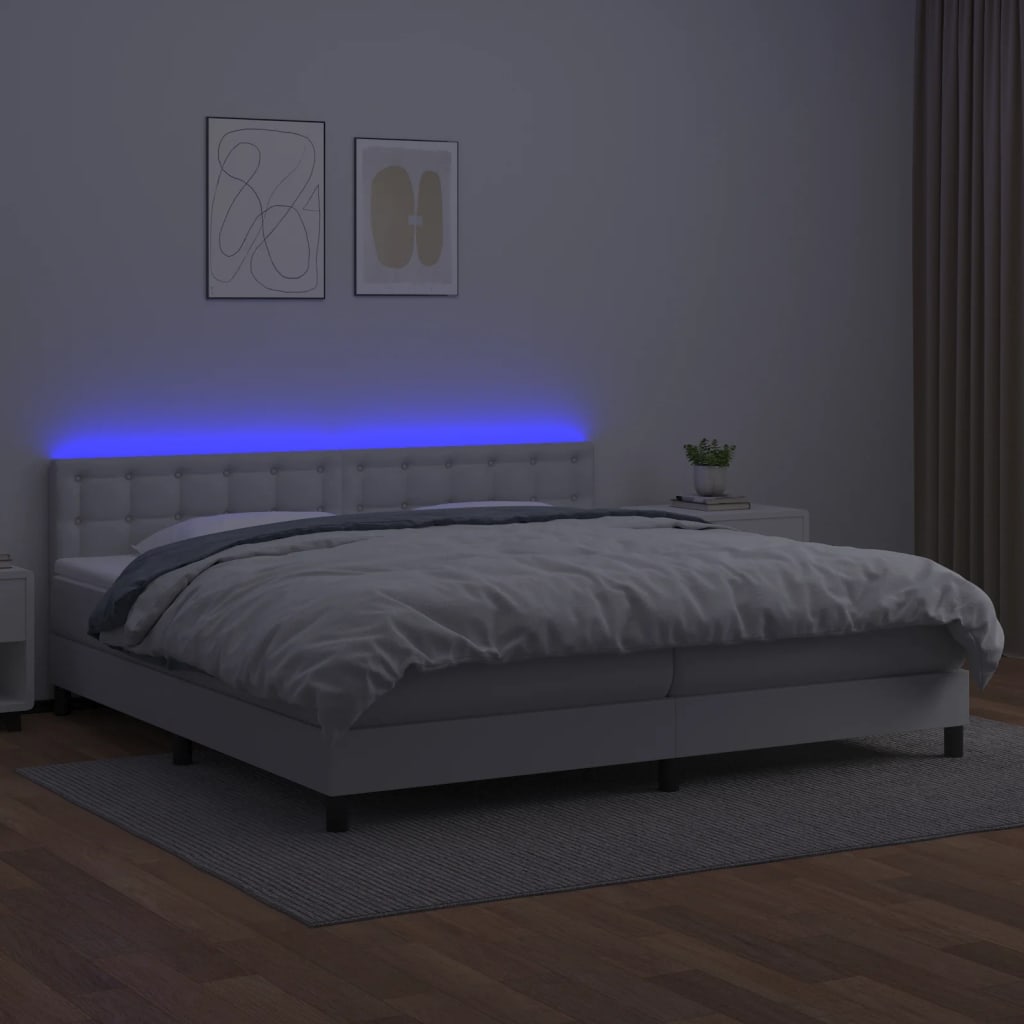 Giroletto Molle con Materasso e LED Bianco 200x200cm Similpelle - homemem39