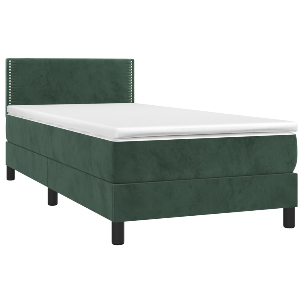 Letto a Molle con Materasso e LED Verde Scuro 90x190 cm Velluto - homemem39