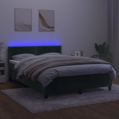 Letto a Molle con Materasso e LED Verde Scuro 140x200cm Velluto - homemem39