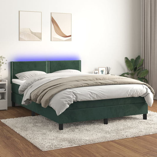 Letto a Molle con Materasso e LED Verde Scuro 140x200cm Velluto - homemem39