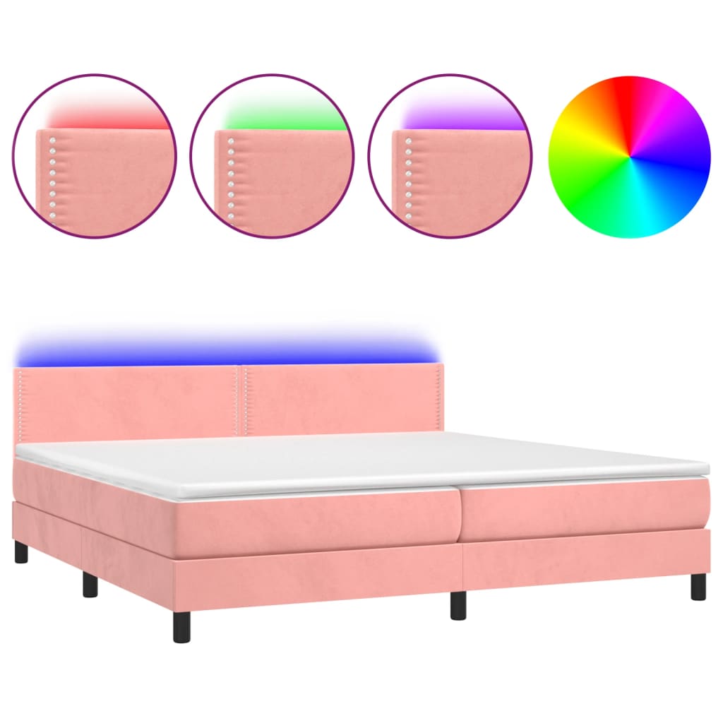 Letto a Molle con Materasso e LED Rosa 200x200 cm in Velluto - homemem39