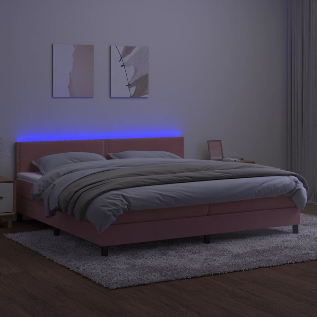 Letto a Molle con Materasso e LED Rosa 200x200 cm in Velluto - homemem39