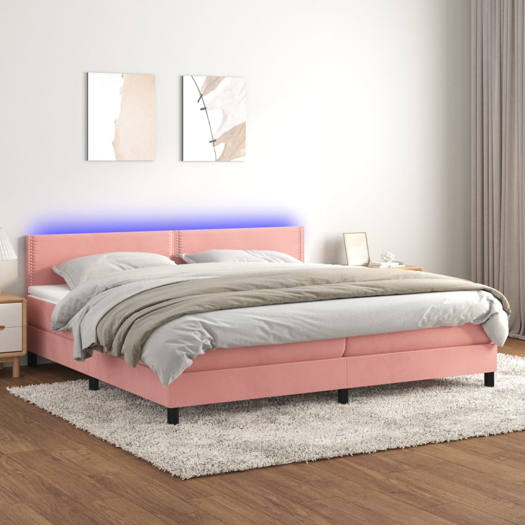 Letto a Molle con Materasso e LED Rosa 200x200 cm in Velluto - homemem39