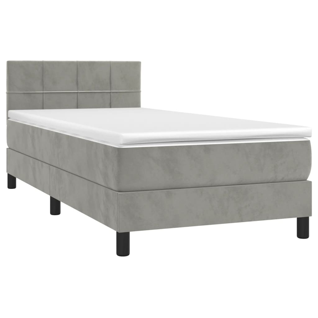 Letto a Molle Materasso e LED Grigio Chiaro 80x200 cm Velluto - homemem39