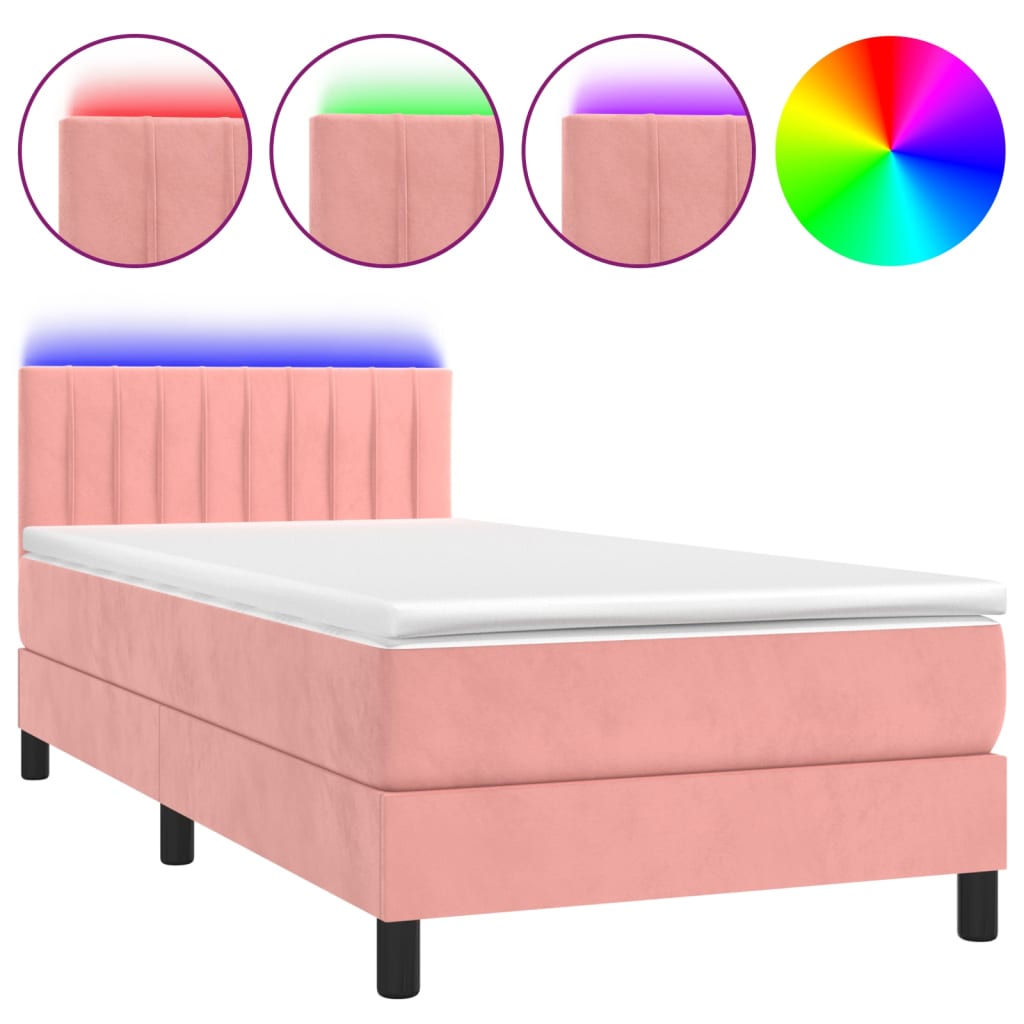 Letto a Molle con Materasso e LED Rosa 100x200 cm in Velluto - homemem39