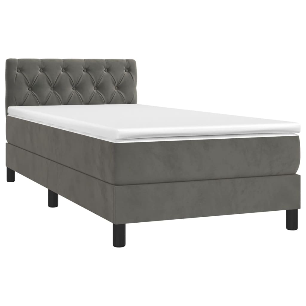 Letto a Molle con Materasso e LED Grigio Scuro 80x200cm Velluto - homemem39