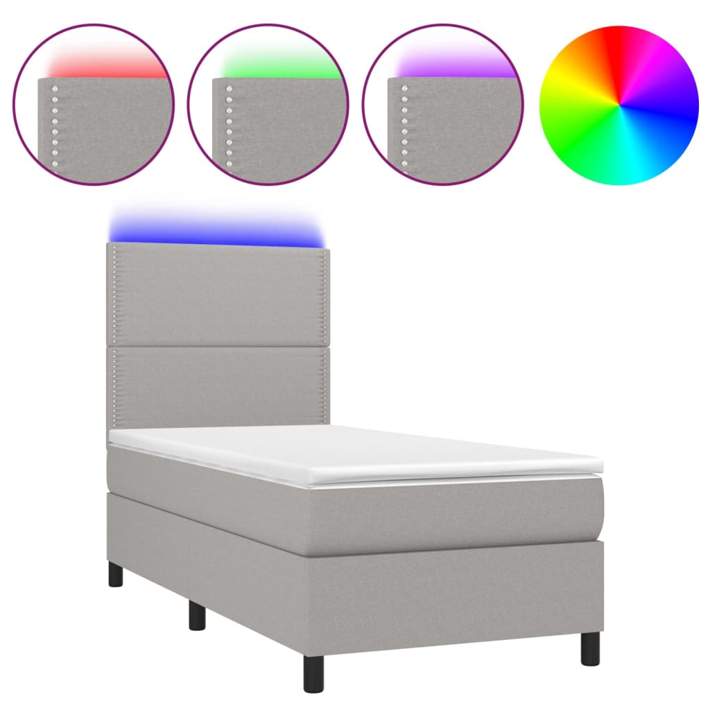 Letto a Molle Materasso e LED Grigio Chiaro 80x200 cm Tessuto - homemem39