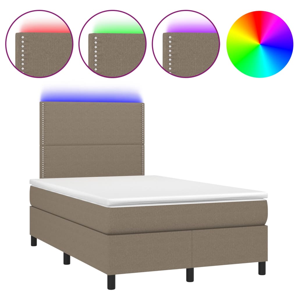 Letto a Molle con Materasso e LED Tortora 120x200cm in Tessuto - homemem39