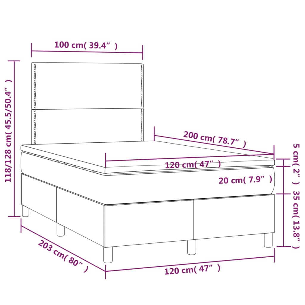 Letto a Molle con Materasso e LED Tortora 120x200cm in Tessuto - homemem39