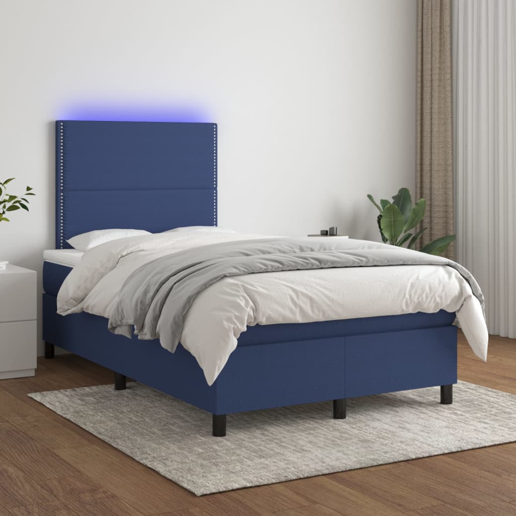 Letto a Molle con Materasso e LED Blu 120x200cm in Tessuto - homemem39