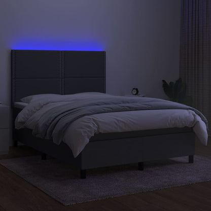 Letto a Molle Materasso e LED Grigio Scuro 140x190cm in Tessuto - homemem39