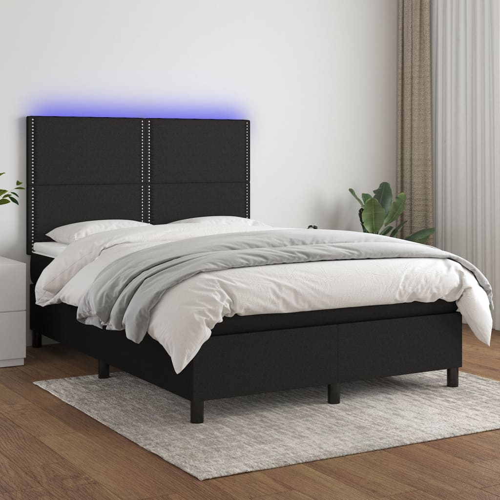 Letto a Molle con Materasso e LED Nero 140x190 cm in Tessuto - homemem39