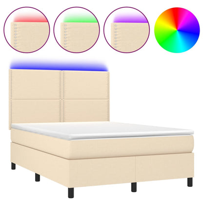 Letto a Molle con Materasso e LED Crema 140x190 cm in Tessuto - homemem39