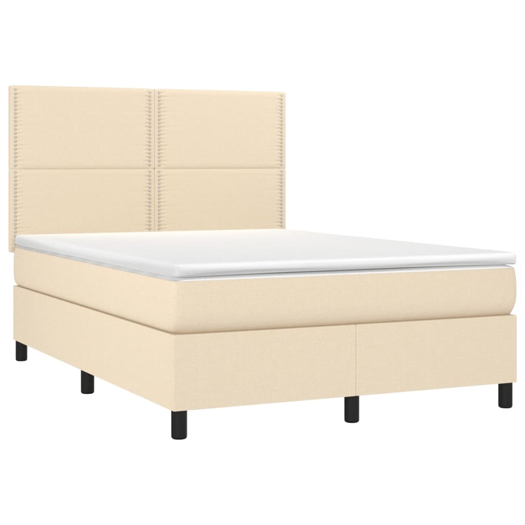 Letto a Molle con Materasso e LED Crema 140x190 cm in Tessuto - homemem39