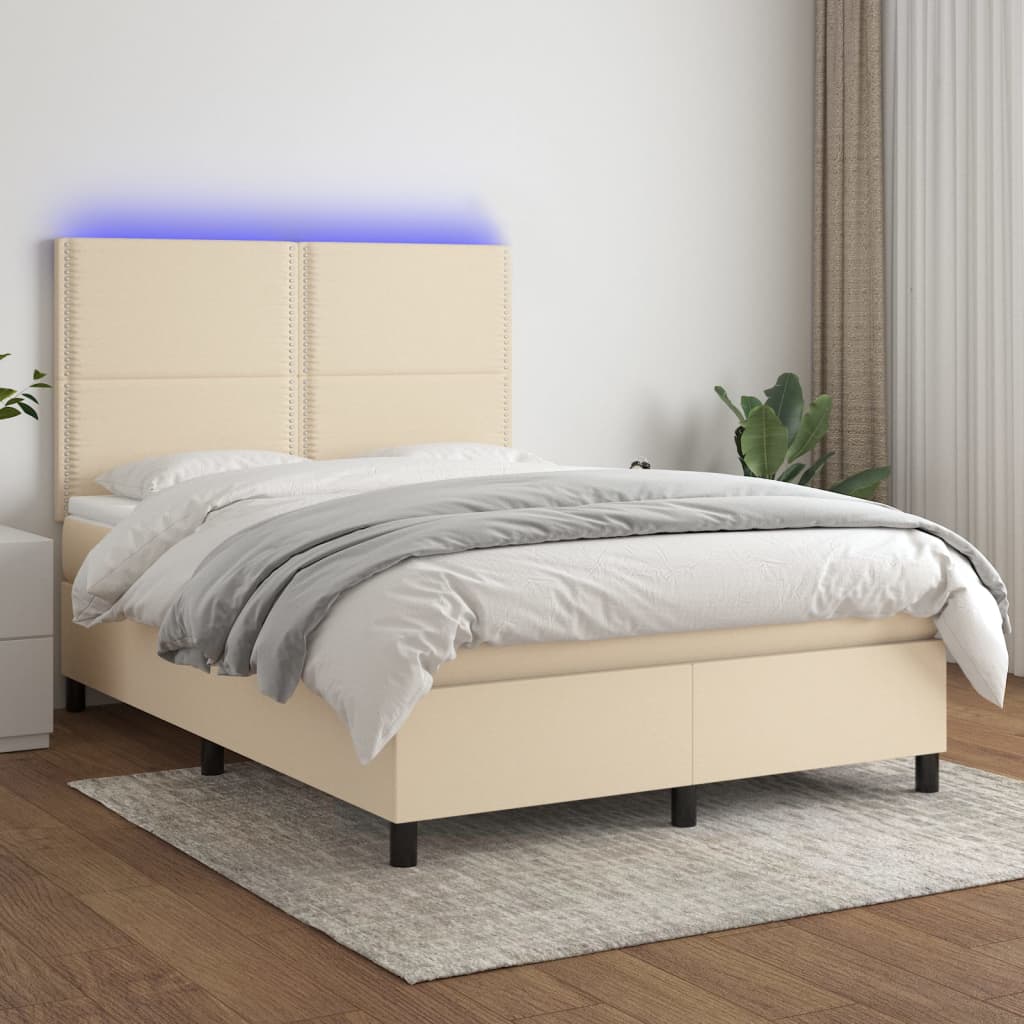 Letto a Molle con Materasso e LED Crema 140x190 cm in Tessuto - homemem39