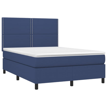 Letto a Molle con Materasso e LED Blu 140x190 cm in Tessuto - homemem39