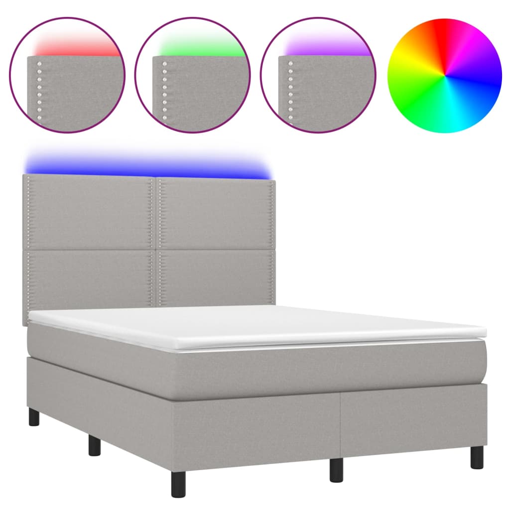 Letto a Molle Materasso e LED Grigio Chiaro 140x200 cm Tessuto - homemem39