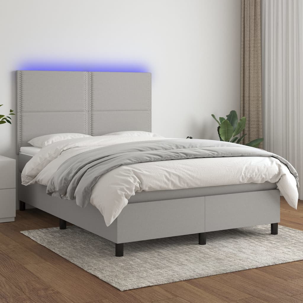 Letto a Molle Materasso e LED Grigio Chiaro 140x200 cm Tessuto - homemem39