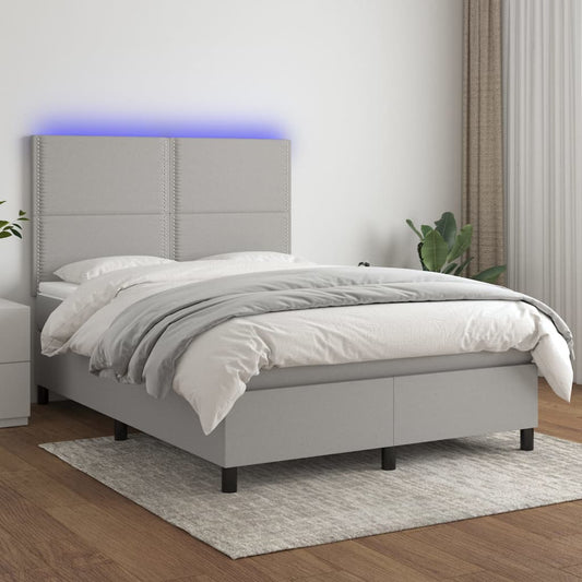 Letto a Molle Materasso e LED Grigio Chiaro 140x200 cm Tessuto - homemem39