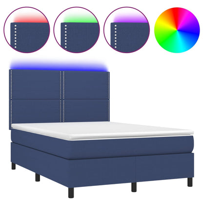 Letto a Molle con Materasso e LED Blu 140x200 cm in Tessuto - homemem39