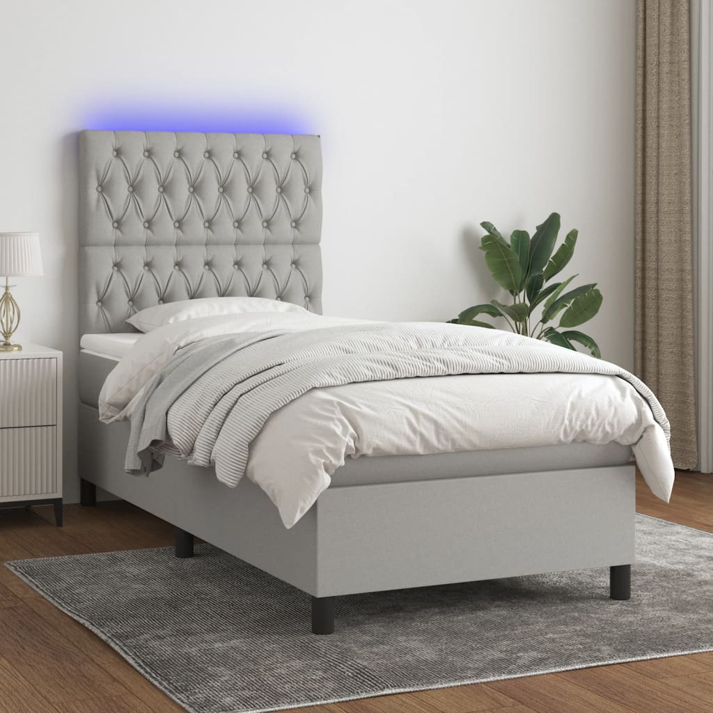 Letto a Molle Materasso e LED Grigio Chiaro 80x200 cm Tessuto - homemem39