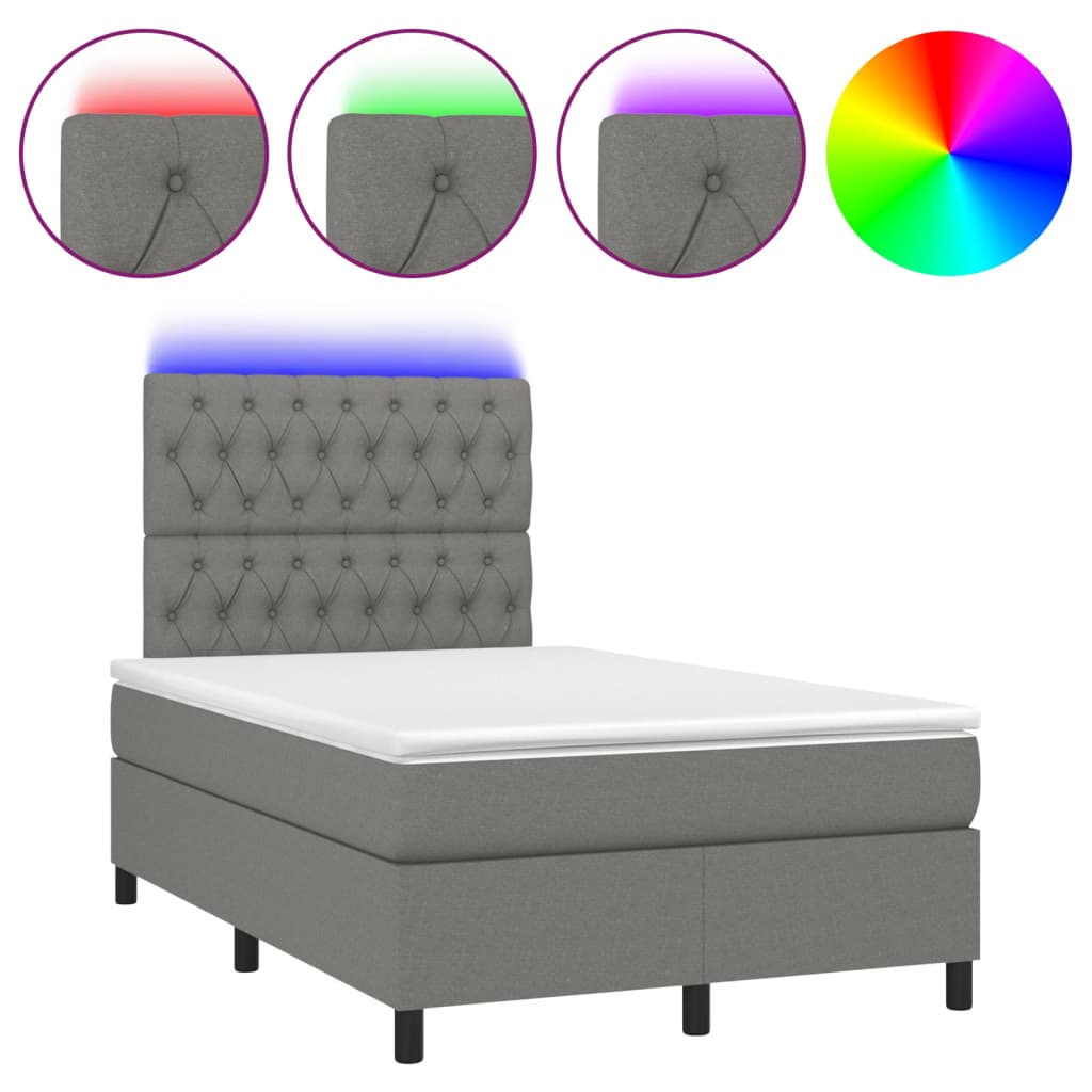 Letto a Molle Materasso e LED Grigio Scuro 120x200cm in Tessuto - homemem39