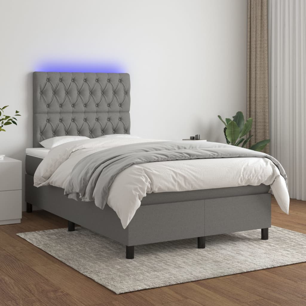 Letto a Molle Materasso e LED Grigio Scuro 120x200cm in Tessuto - homemem39