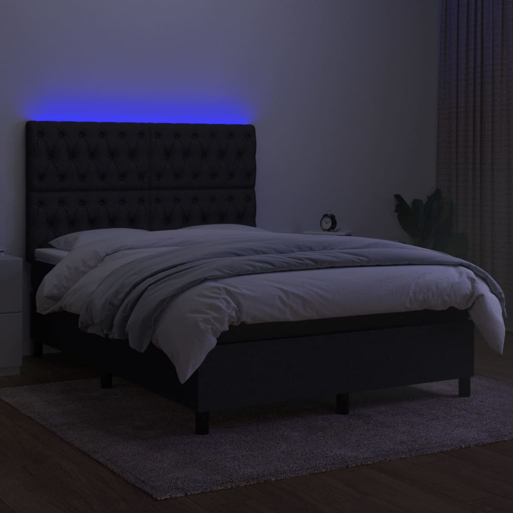 Letto a Molle con Materasso e LED Nero 140x190 cm in Tessuto - homemem39