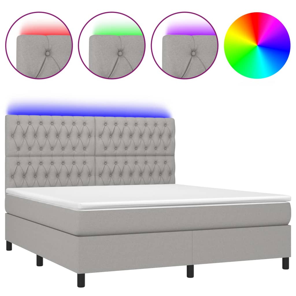 Letto a Molle Materasso e LED Grigio Chiaro 160x200 cm Tessuto - homemem39