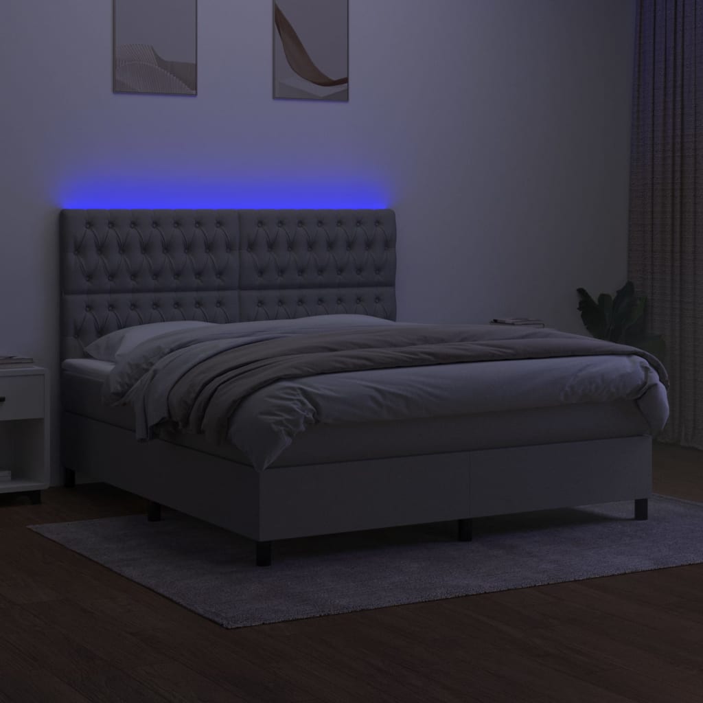 Letto a Molle Materasso e LED Grigio Chiaro 160x200 cm Tessuto - homemem39