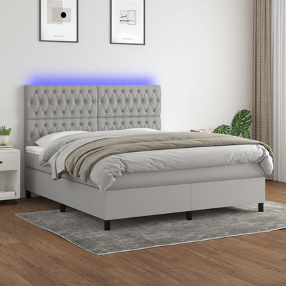 Letto a Molle Materasso e LED Grigio Chiaro 160x200 cm Tessuto - homemem39