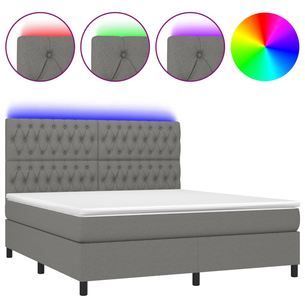 Letto a Molle Materasso e LED Grigio Scuro 160x200cm in Tessuto - homemem39