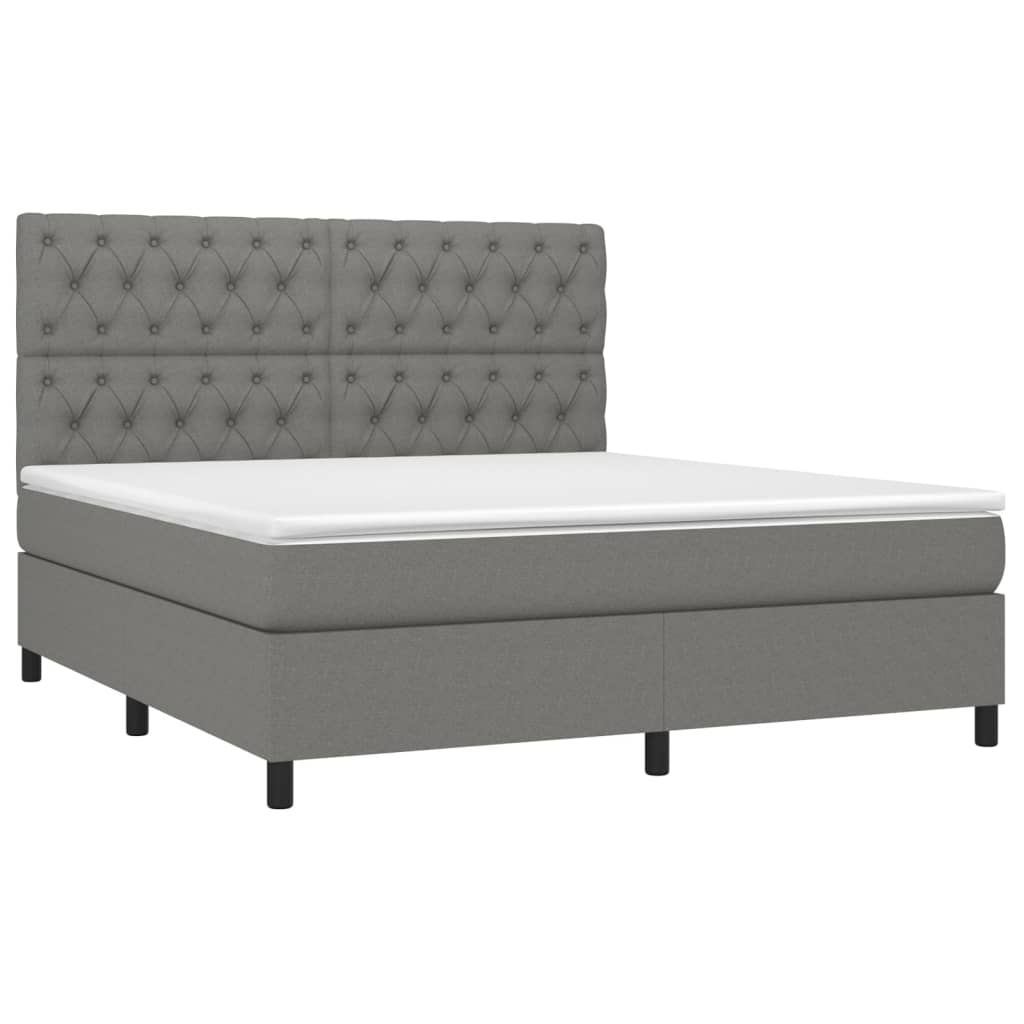 Letto a Molle Materasso e LED Grigio Scuro 160x200cm in Tessuto - homemem39