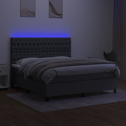 Letto a Molle Materasso e LED Grigio Scuro 160x200cm in Tessuto - homemem39