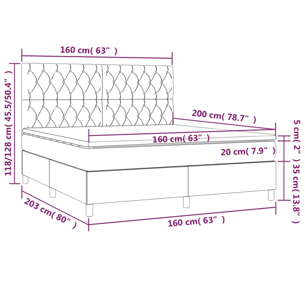 Letto a Molle Materasso e LED Grigio Scuro 160x200cm in Tessuto - homemem39