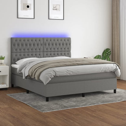 Letto a Molle Materasso e LED Grigio Scuro 160x200cm in Tessuto - homemem39