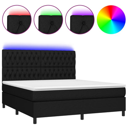 Letto a Molle con Materasso e LED Nero 160x200 cm in Tessuto - homemem39