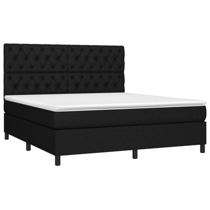 Letto a Molle con Materasso e LED Nero 160x200 cm in Tessuto - homemem39