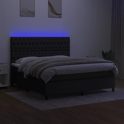 Letto a Molle con Materasso e LED Nero 160x200 cm in Tessuto - homemem39