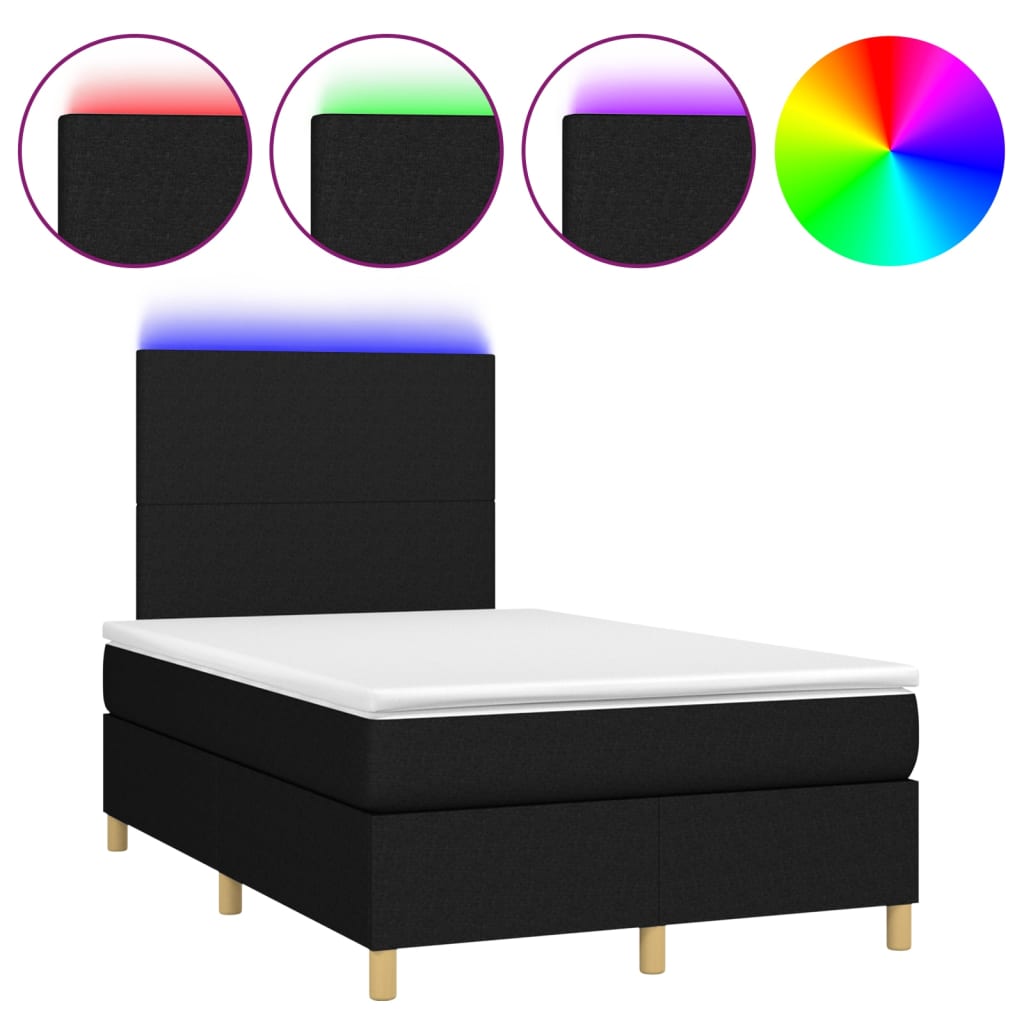 Letto a Molle con Materasso e LED Nero 120x200cm in Tessuto - homemem39