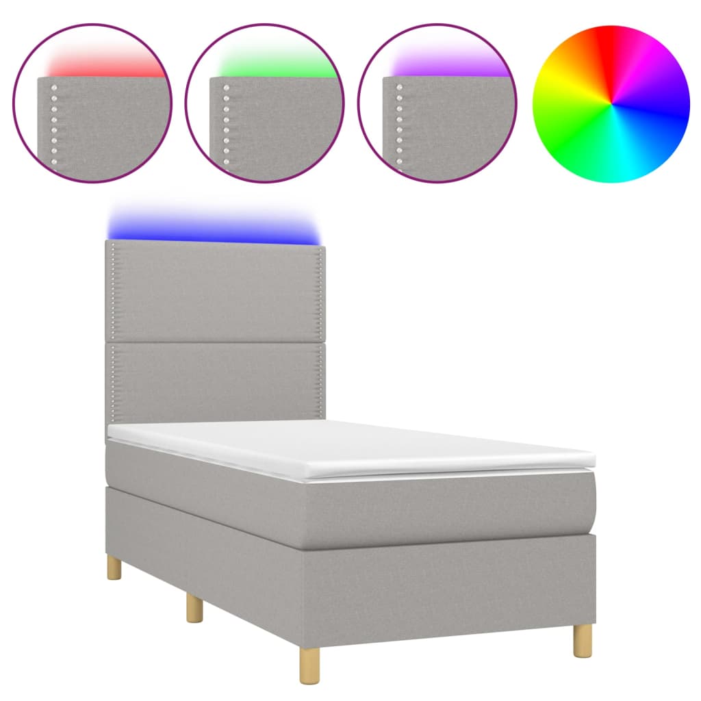 Letto a Molle Materasso e LED Grigio Chiaro 80x200 cm Tessuto - homemem39