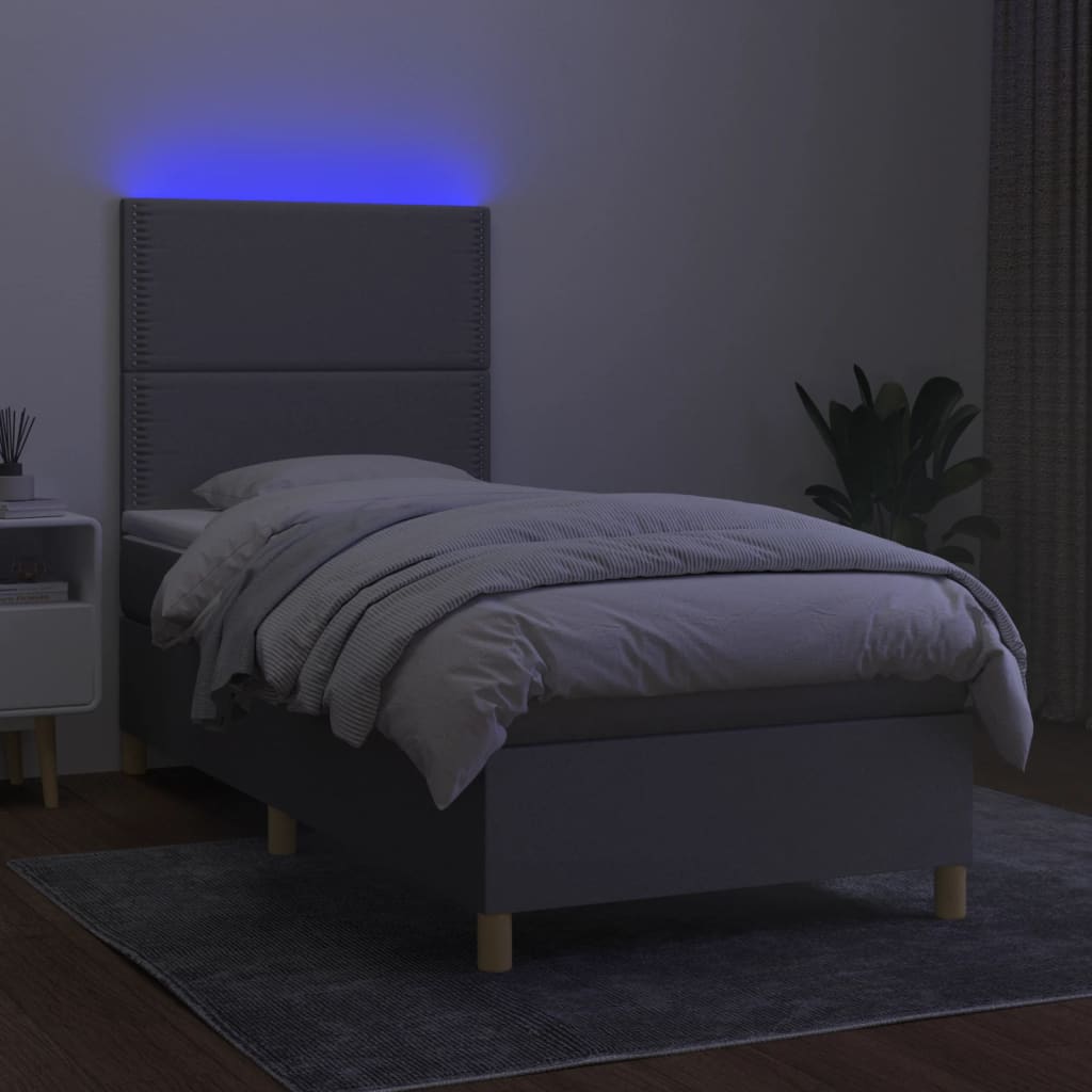 Letto a Molle Materasso e LED Grigio Chiaro 80x200 cm Tessuto - homemem39