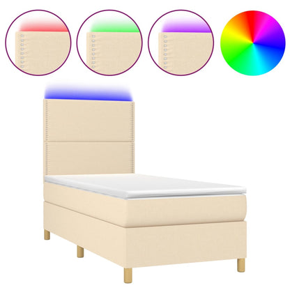 Letto a Molle con Materasso e LED Crema 80x200 cm in Tessuto - homemem39