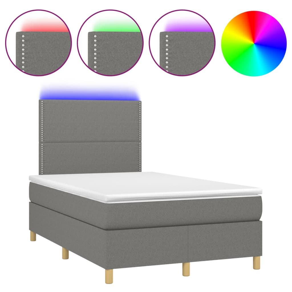 Letto a Molle Materasso e LED Grigio Scuro 120x200cm in Tessuto - homemem39