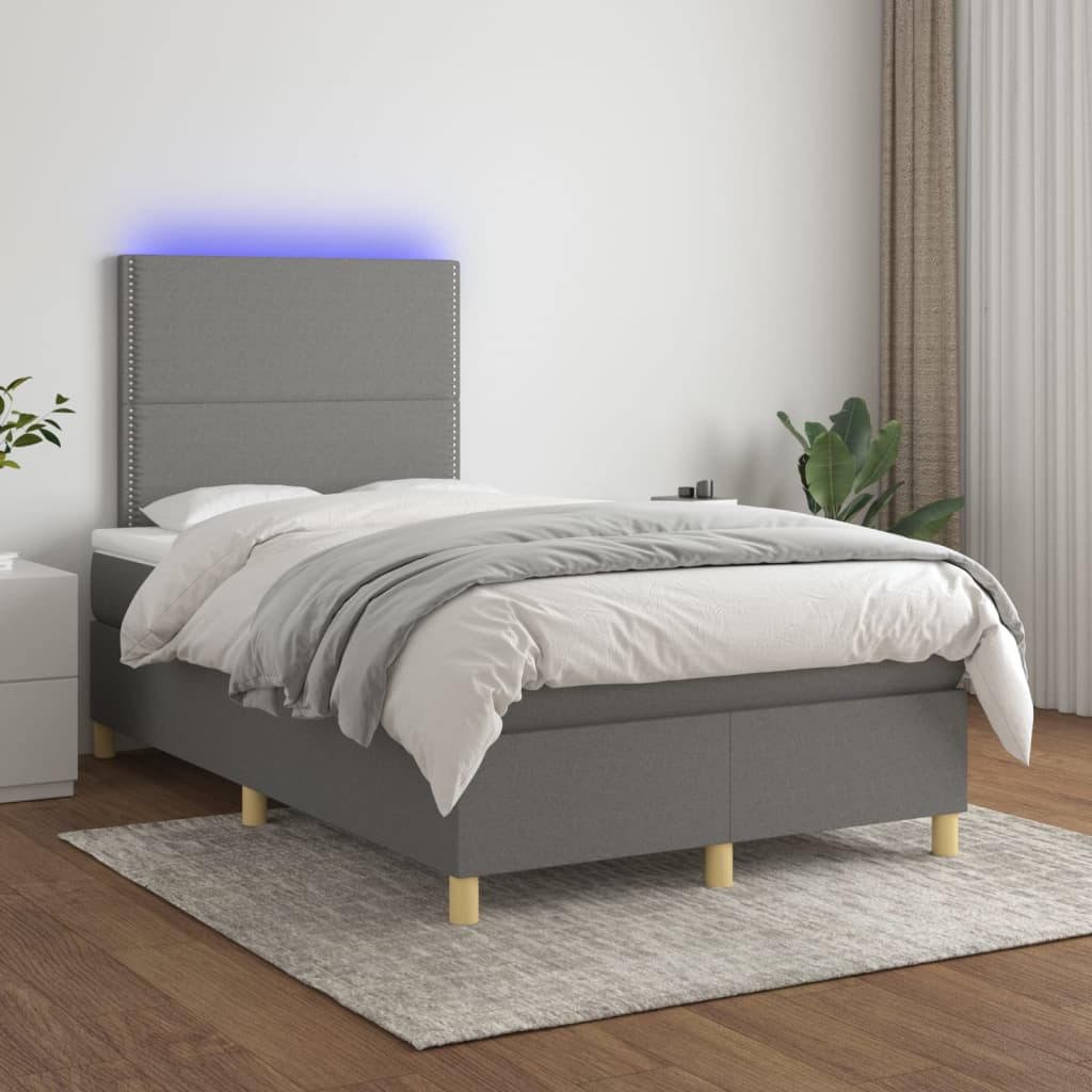 Letto a Molle Materasso e LED Grigio Scuro 120x200cm in Tessuto - homemem39